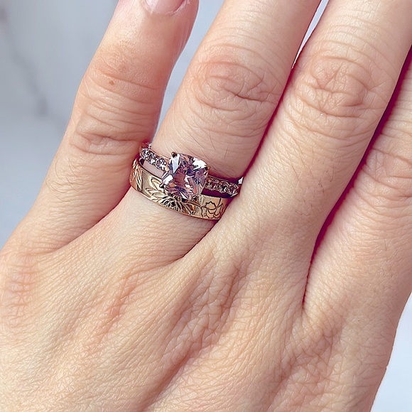 Rose Gold Plated Sterling Silver Simulated Morganite and Zirconia Ring (Size M) - Picture 5 of 7